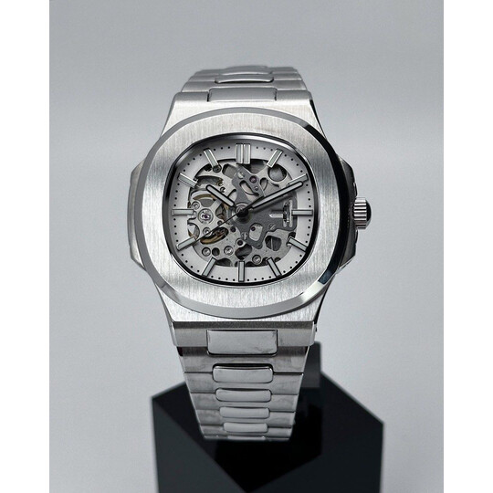 Custom Seiko Mod • No Logo White Skeleton Nautilus • 40mm